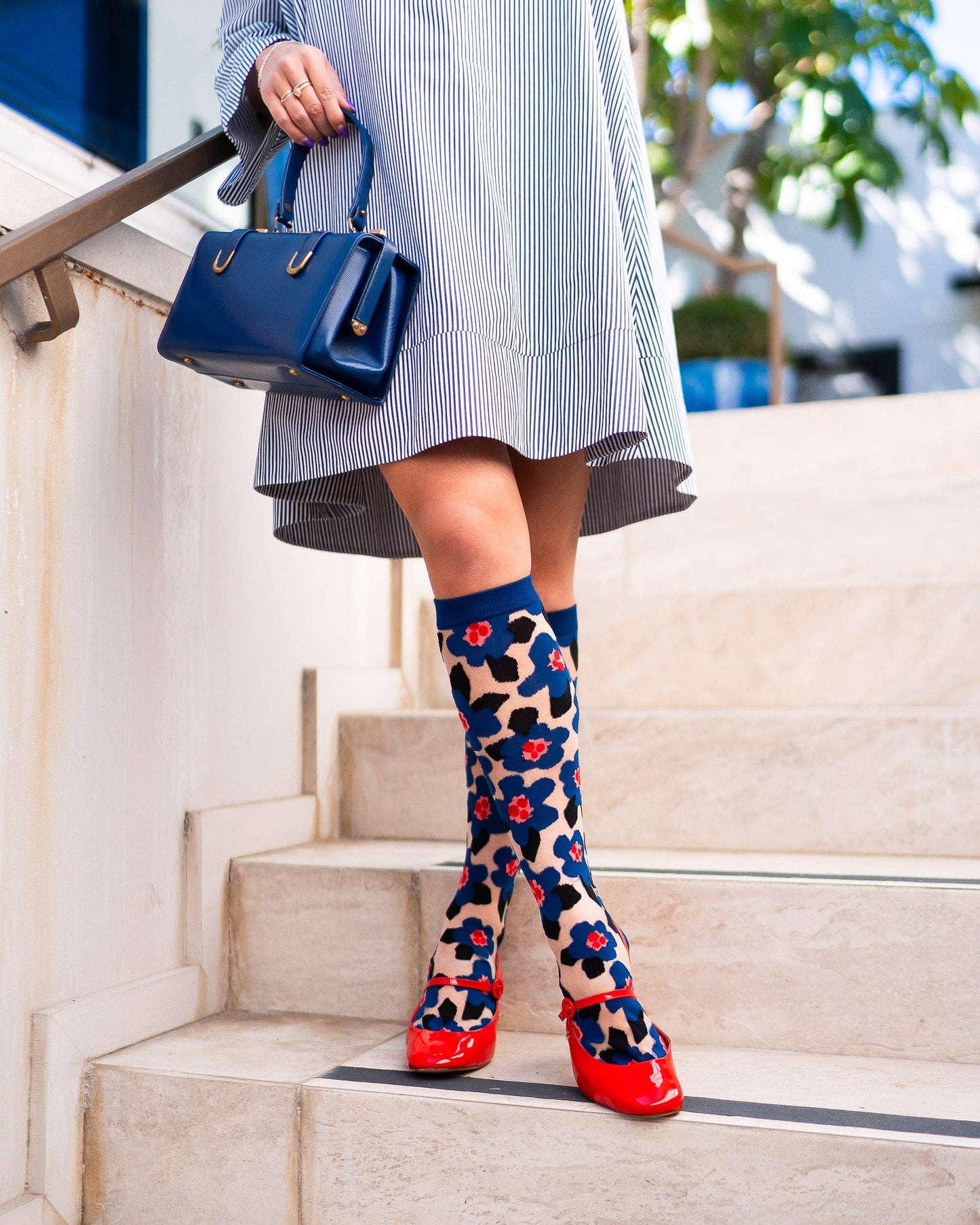 Bold Blue Sheer Knee High Sock | Sock Candy