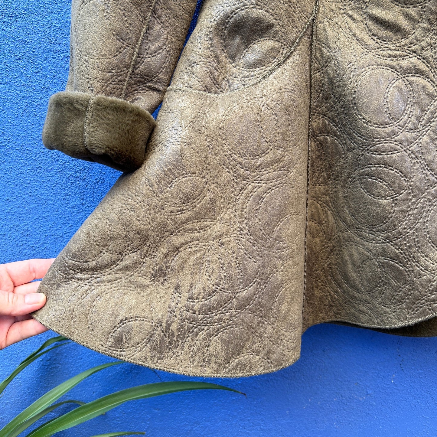 bryn walker quilted distressed suede fur lined lagenlook coat