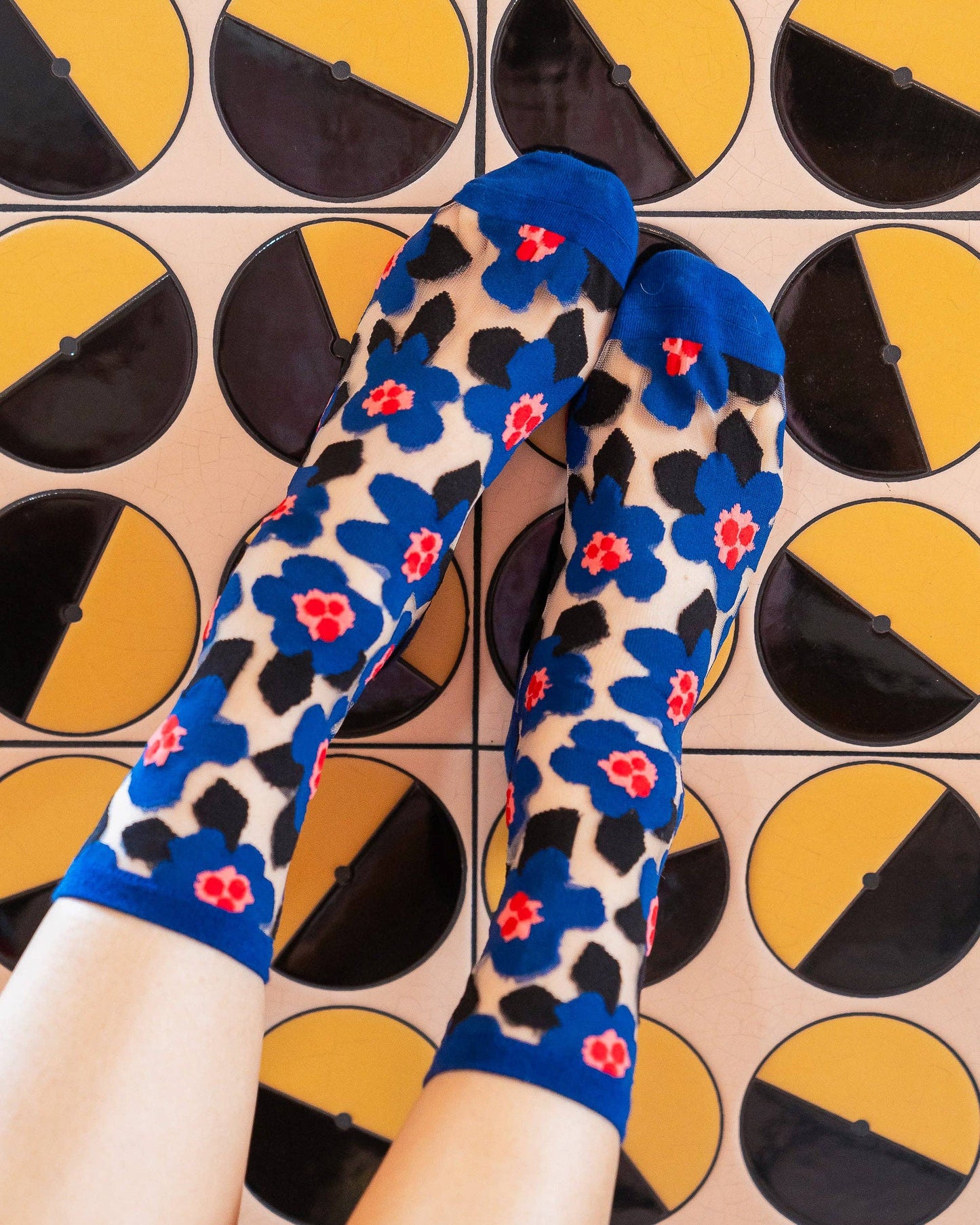 Bold Blue Floral Sheer Crew Sock | Sock Candy