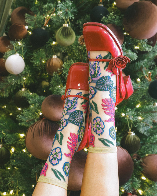 Festive Floral Sheer Crew Sock | Sock Candy