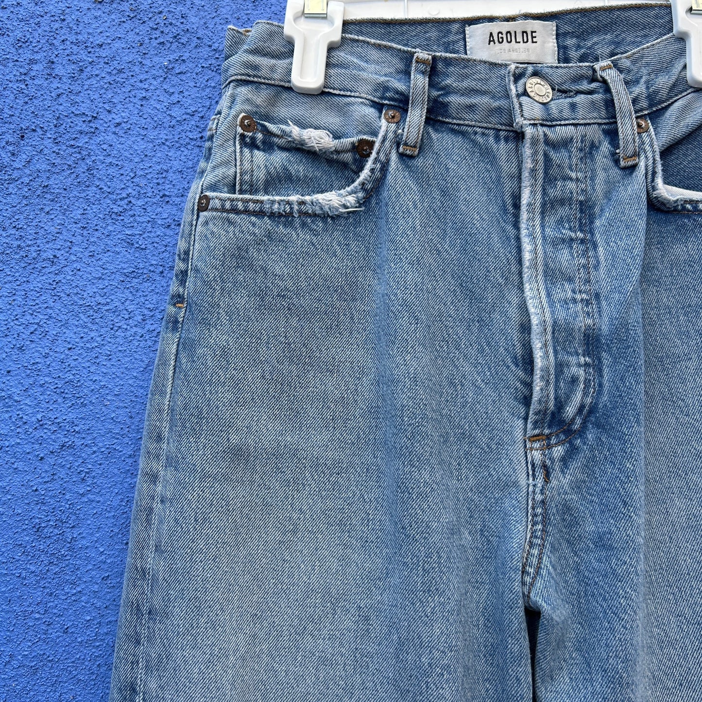 agolde light wash high rise organic cotton straight leg distressed jean