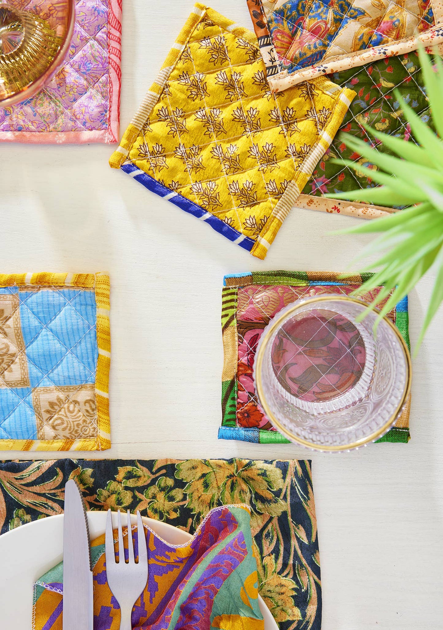 Recycled Sari Quilted Coaster | Namaste