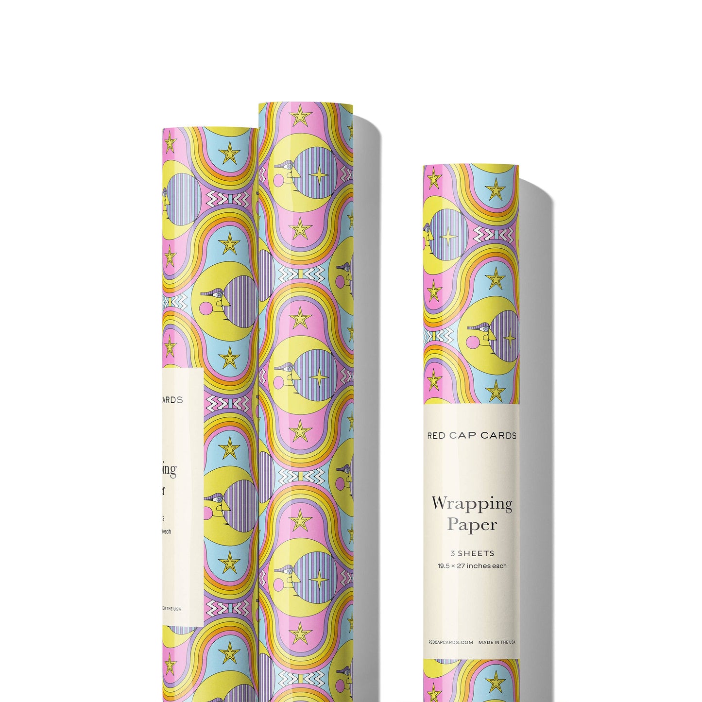 Red Cap Cards | Moon and Rainbows wrapping paper