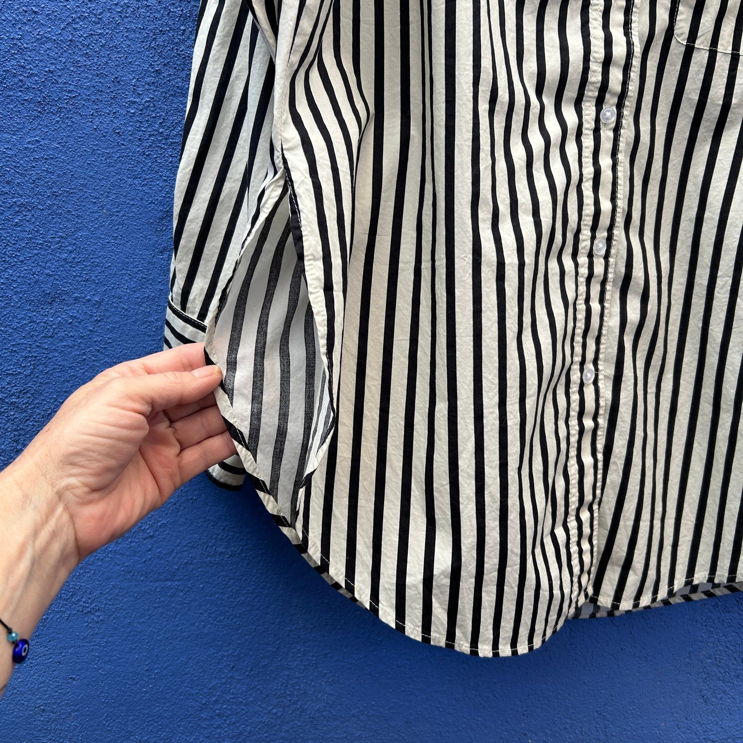h&m oversized striped cotton minimalist button up tunic