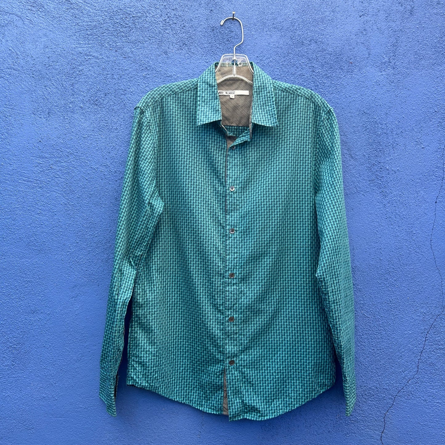 mr. turk teal basket print slim fit button down shirt