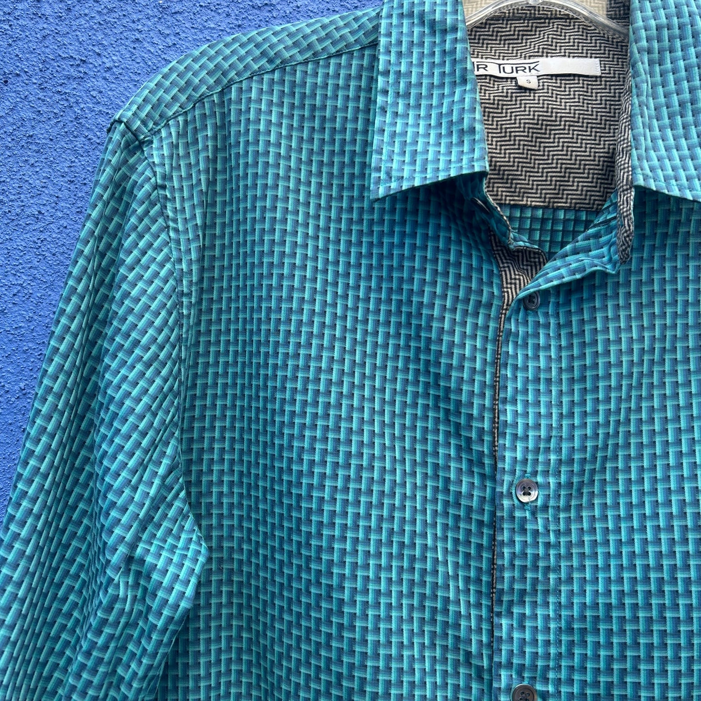mr. turk teal basket print slim fit button down shirt