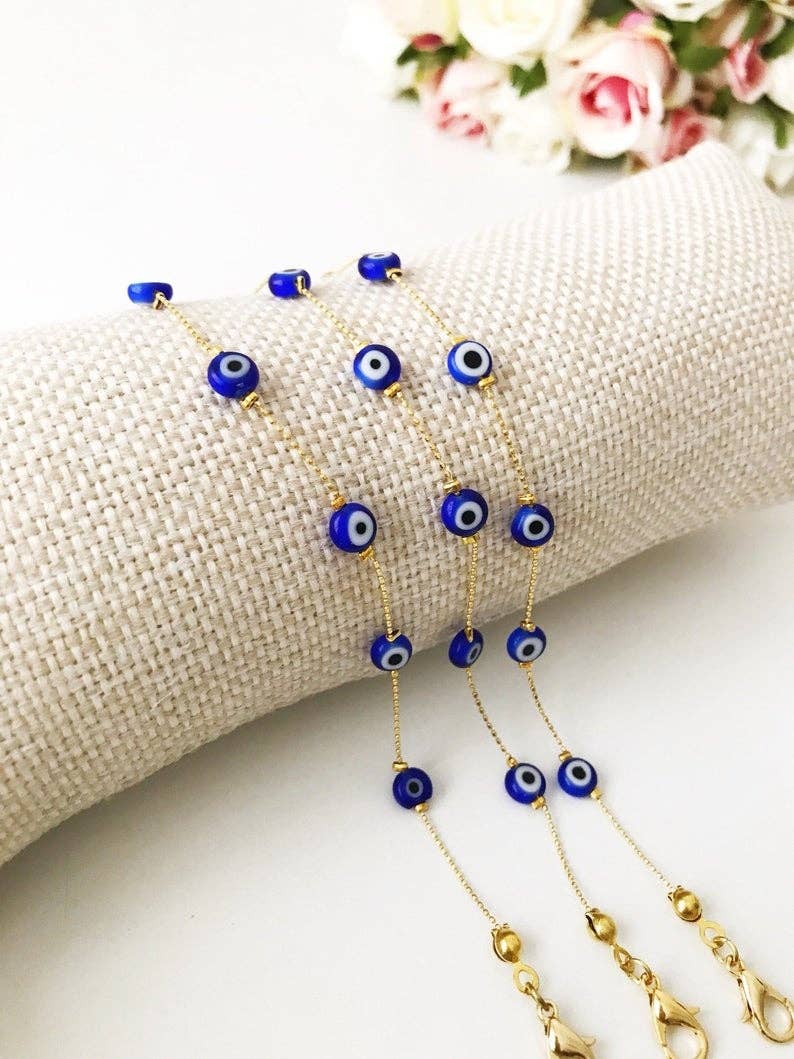 Blue Evil Eye Bracelet, Gold Chain Bracelet, Evil Eye Jewelry, Dainty Bracelet | Evileyefavor