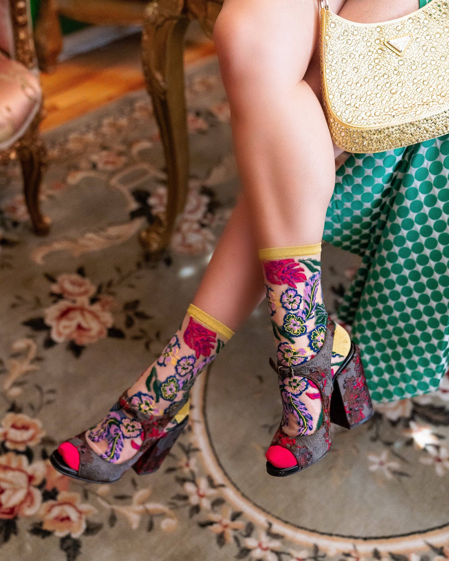 Festive Floral Sheer Crew Sock | Sock Candy