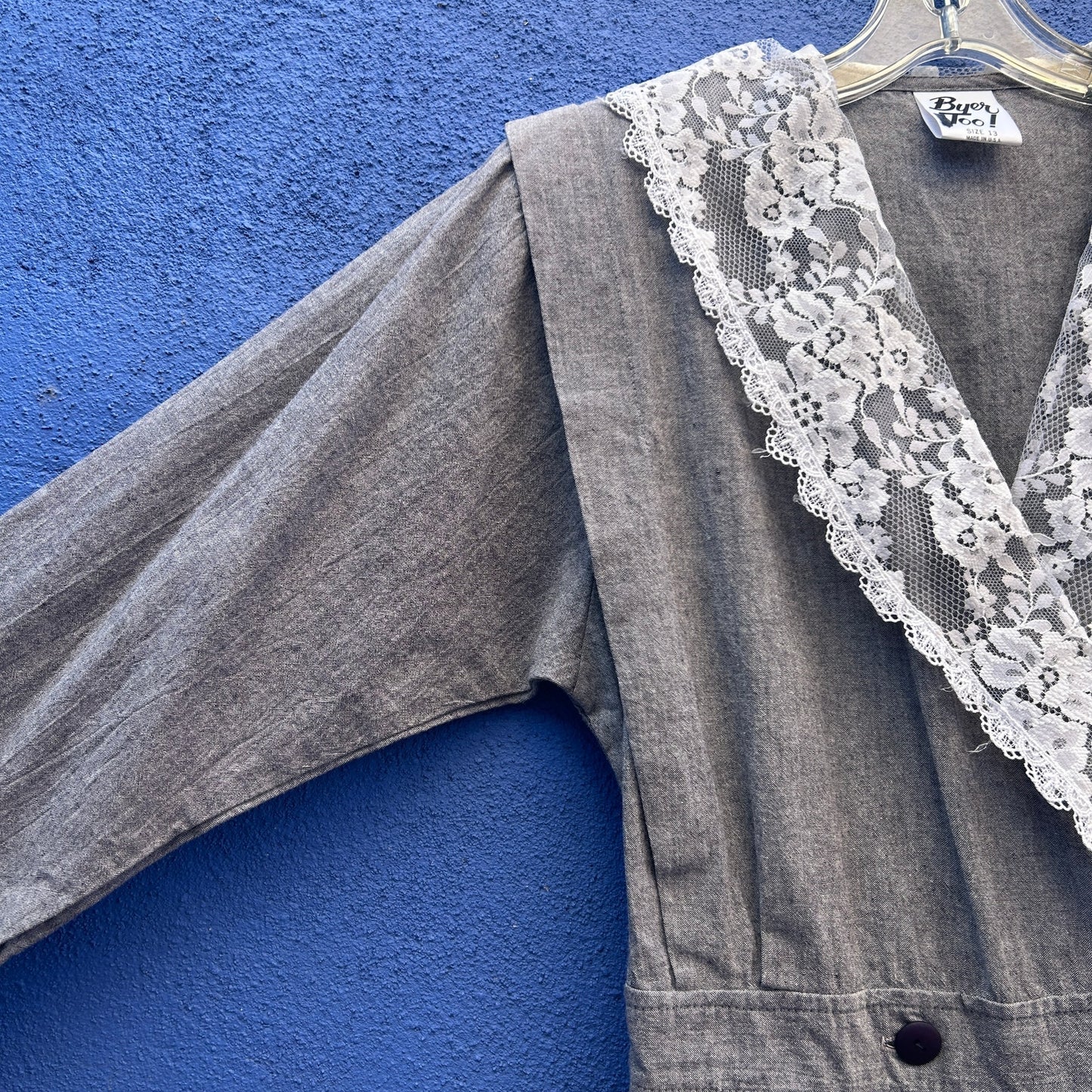 vintage 80s byer too! lace flanked gray cotton jumpsuit