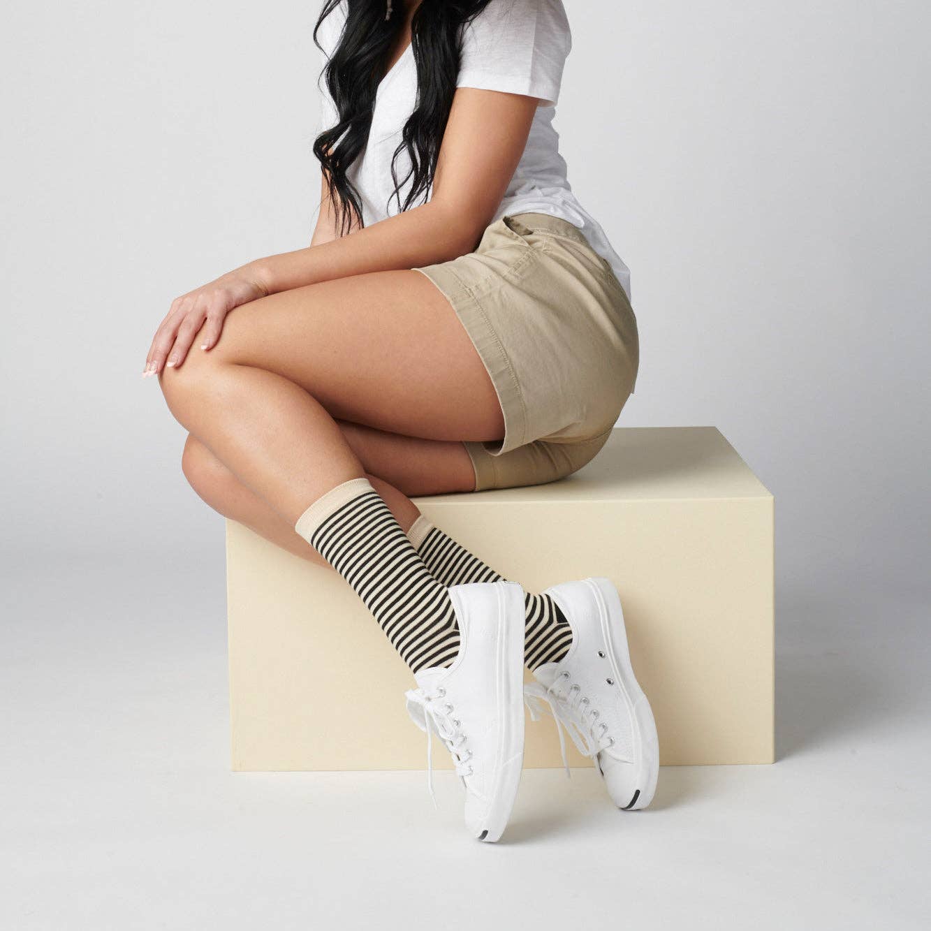 Hooray Sock Co. | Cole Black and White Striped Crew Socks