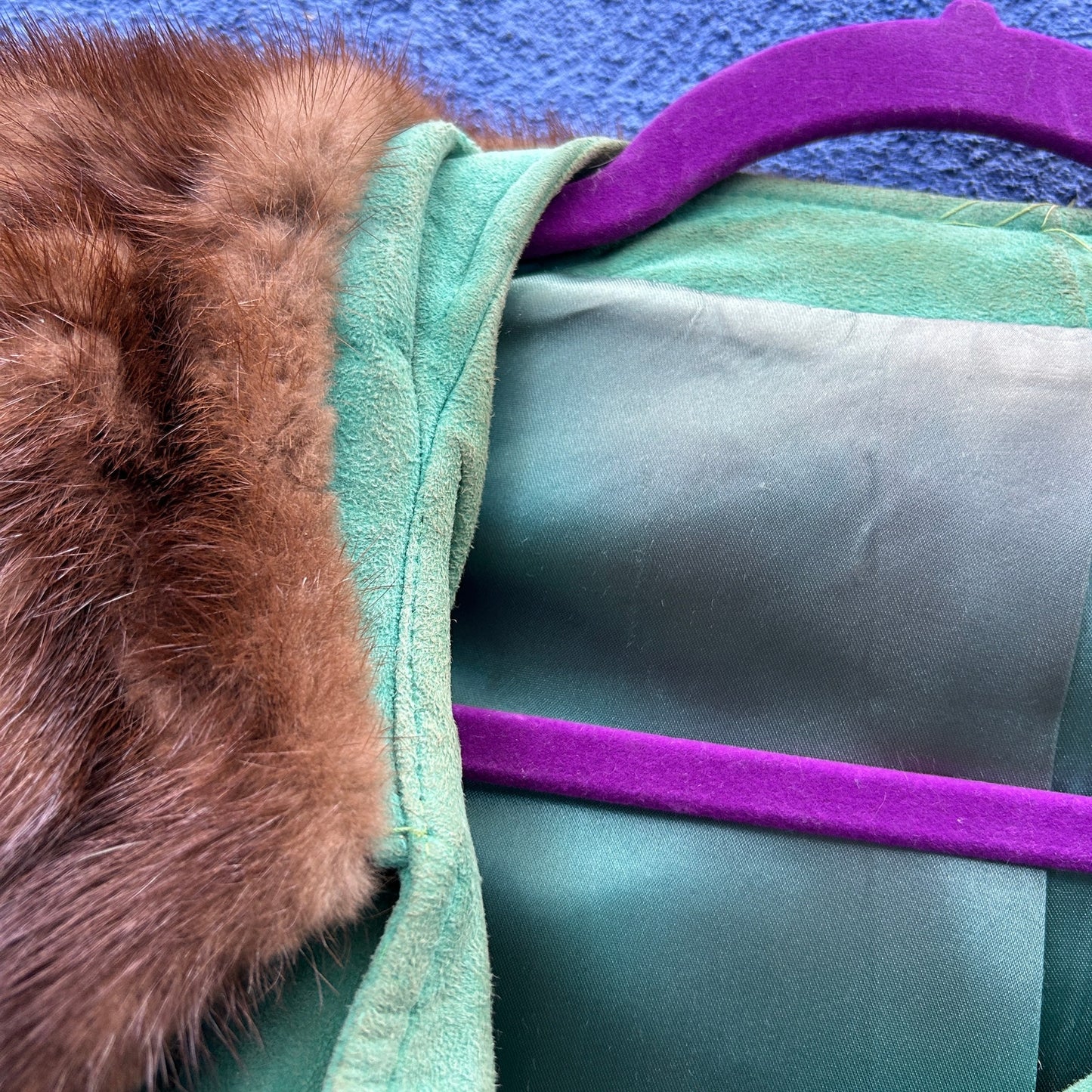 vintage teal suede and fur trench