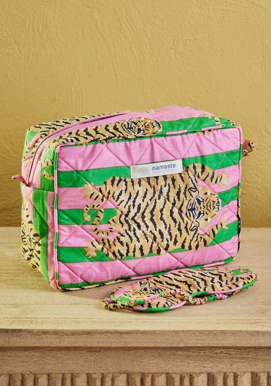 Namaste | Tiger Stripe Wash Bag Pink Green
