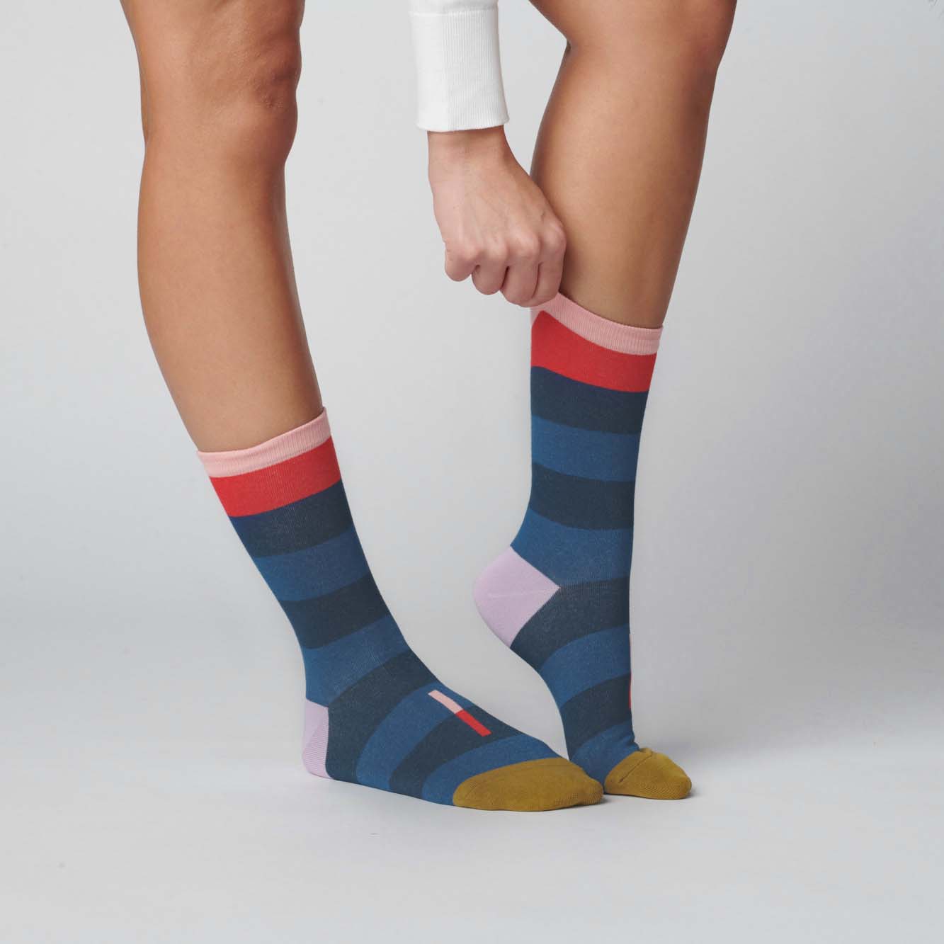 Hooray Sock Co. | Fillmore Blue Striped Crew Length Unisex Socks