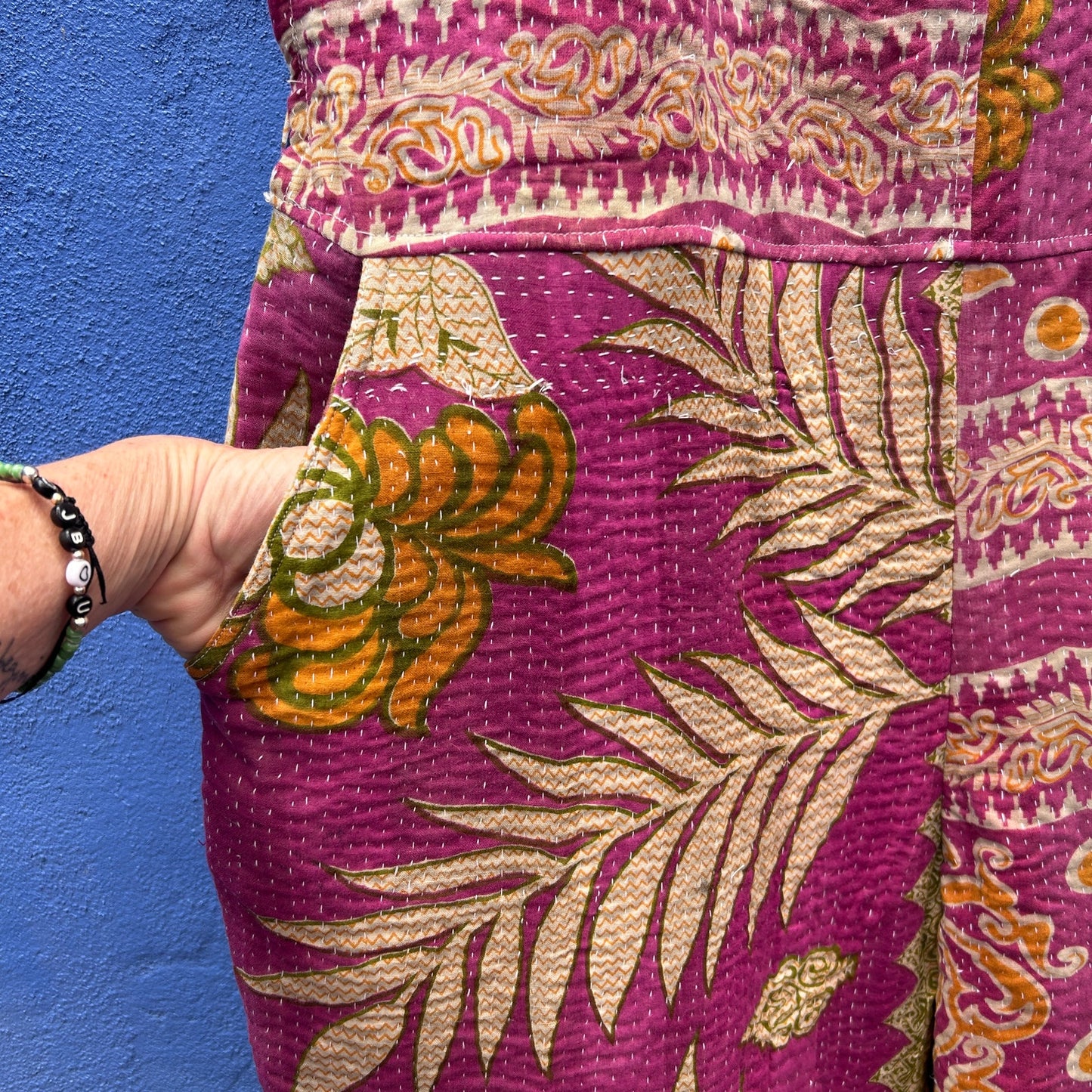 earthbound recycled kantha quilt overalls