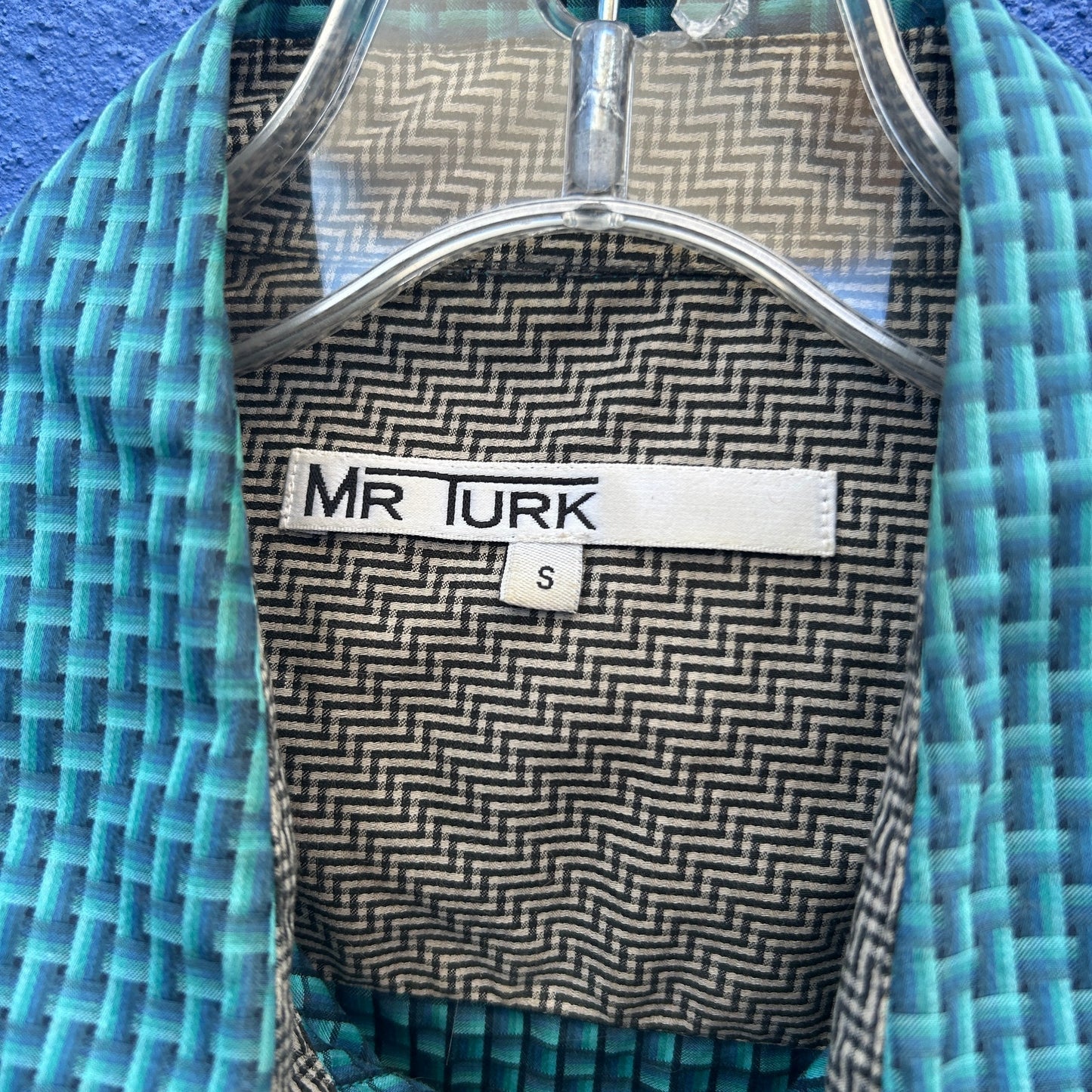 mr. turk teal basket print slim fit button down shirt