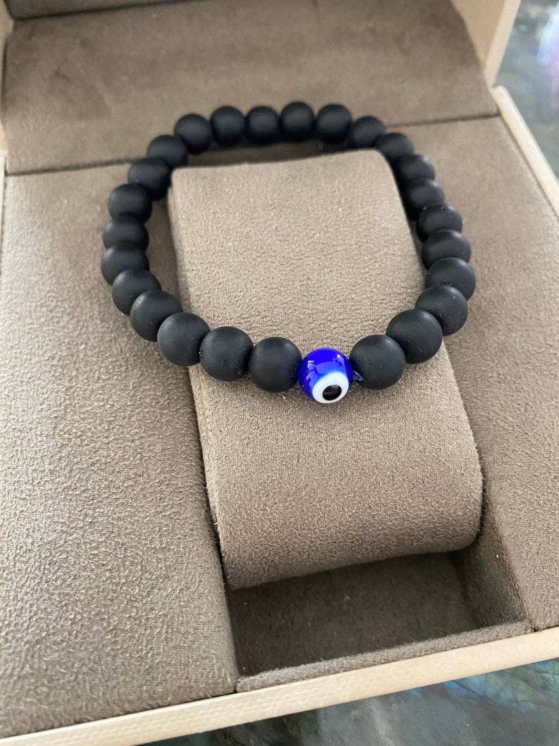 Evil Eye Bracelet for Men, Natural Stone Onyx Bead Bracelet | Evileyefavor