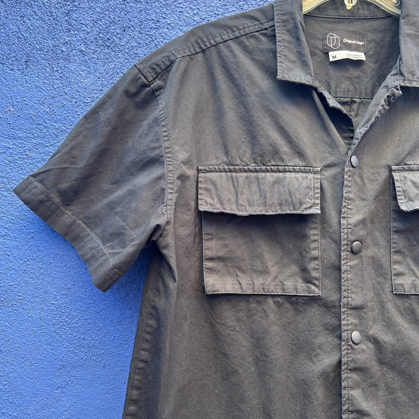 original use black snap front boxy shirt