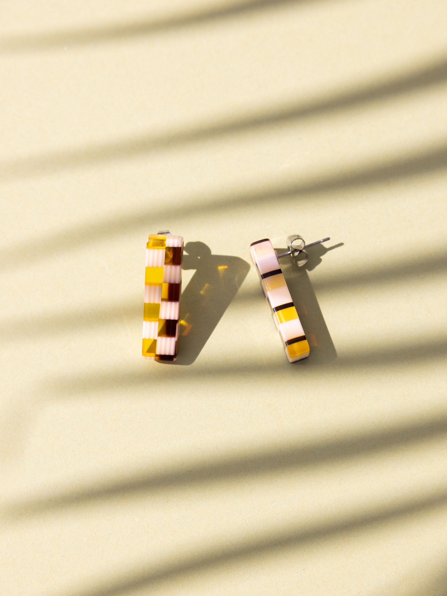 Ivy | Checkered | Yellow + Cream Stud Earrings | NAT + NOOR