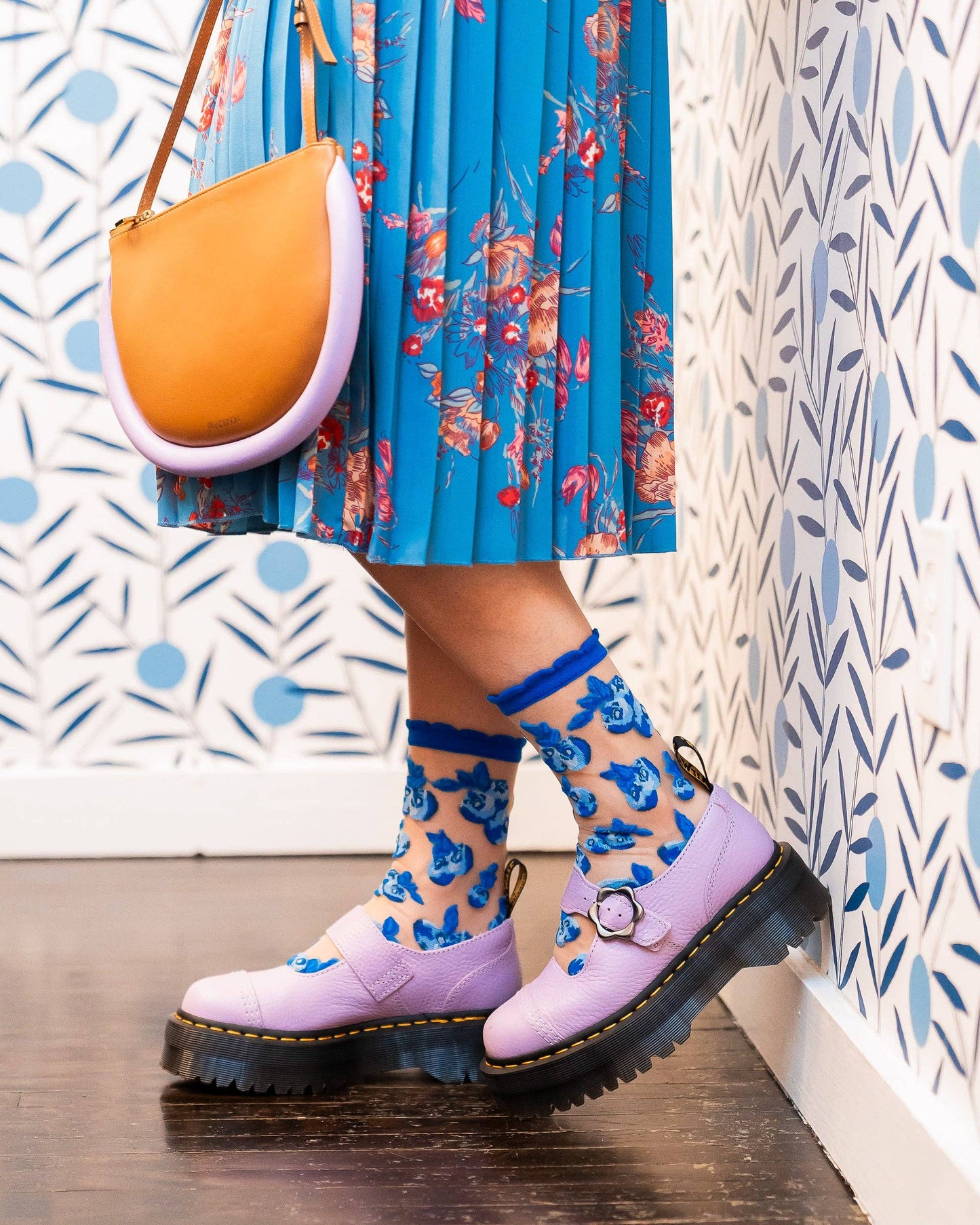 Blueberry Ruffle Sheer Crew Sock | Sock Candy