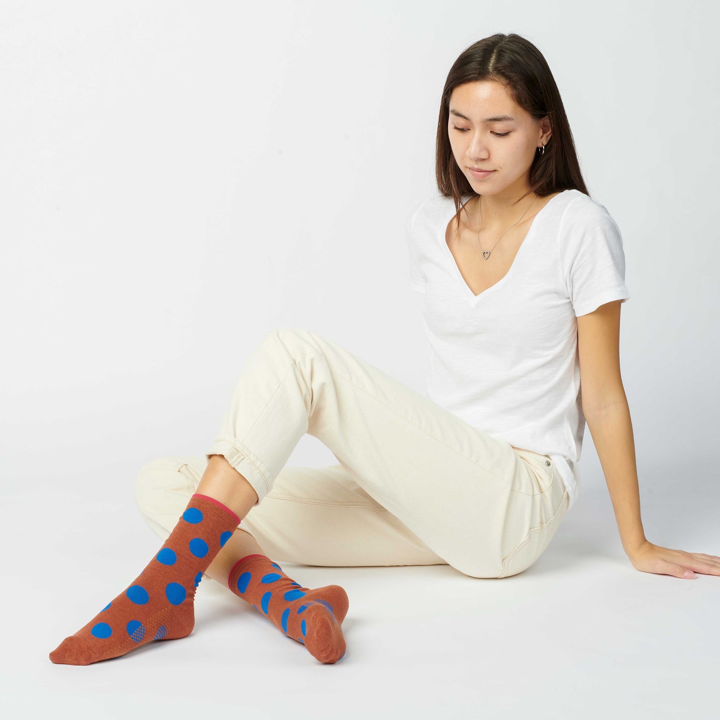 Hooray Sock Co. | Panhandle Polka Dot Crew Socks, Brown and Blue