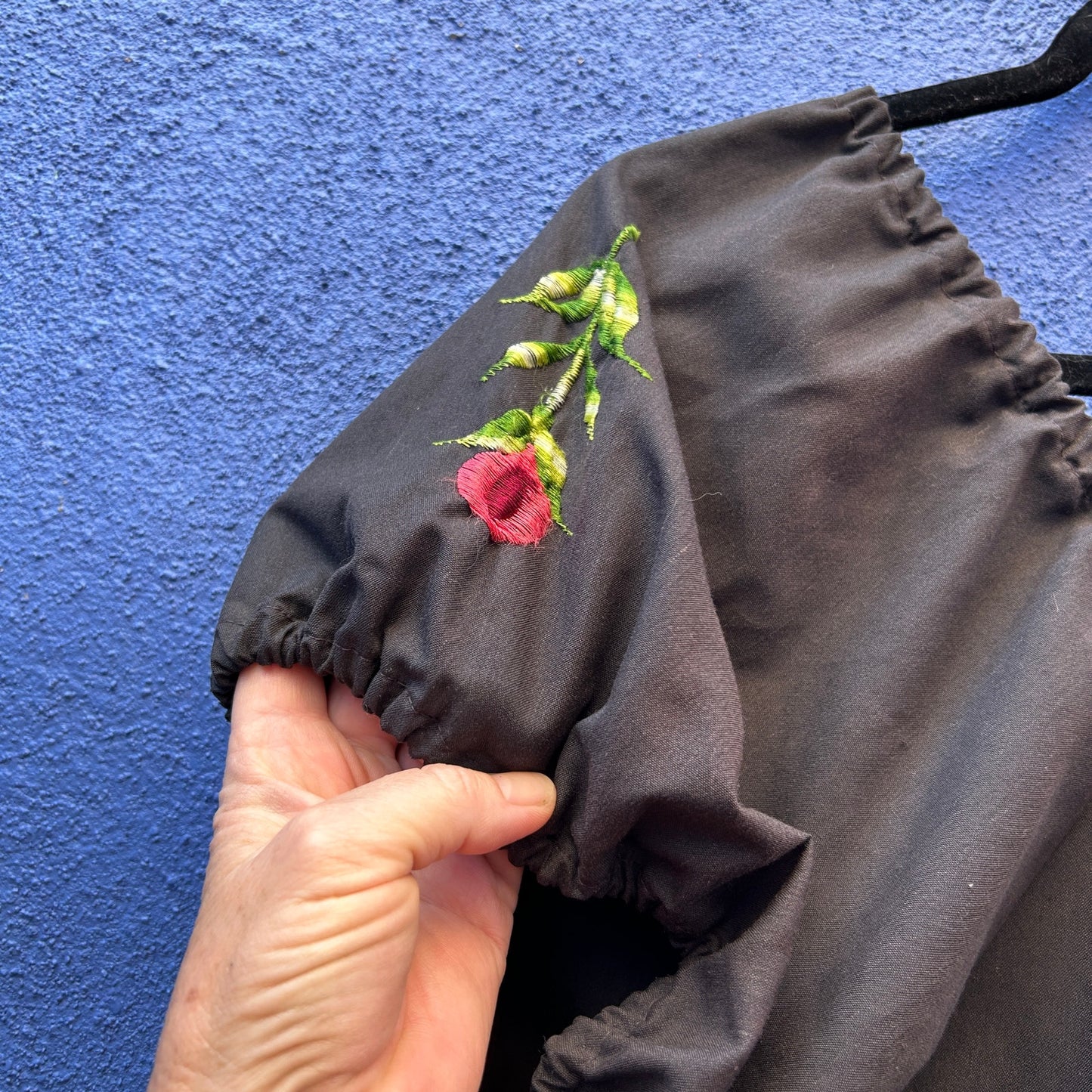 vintage black embroidered peasant maxi dress