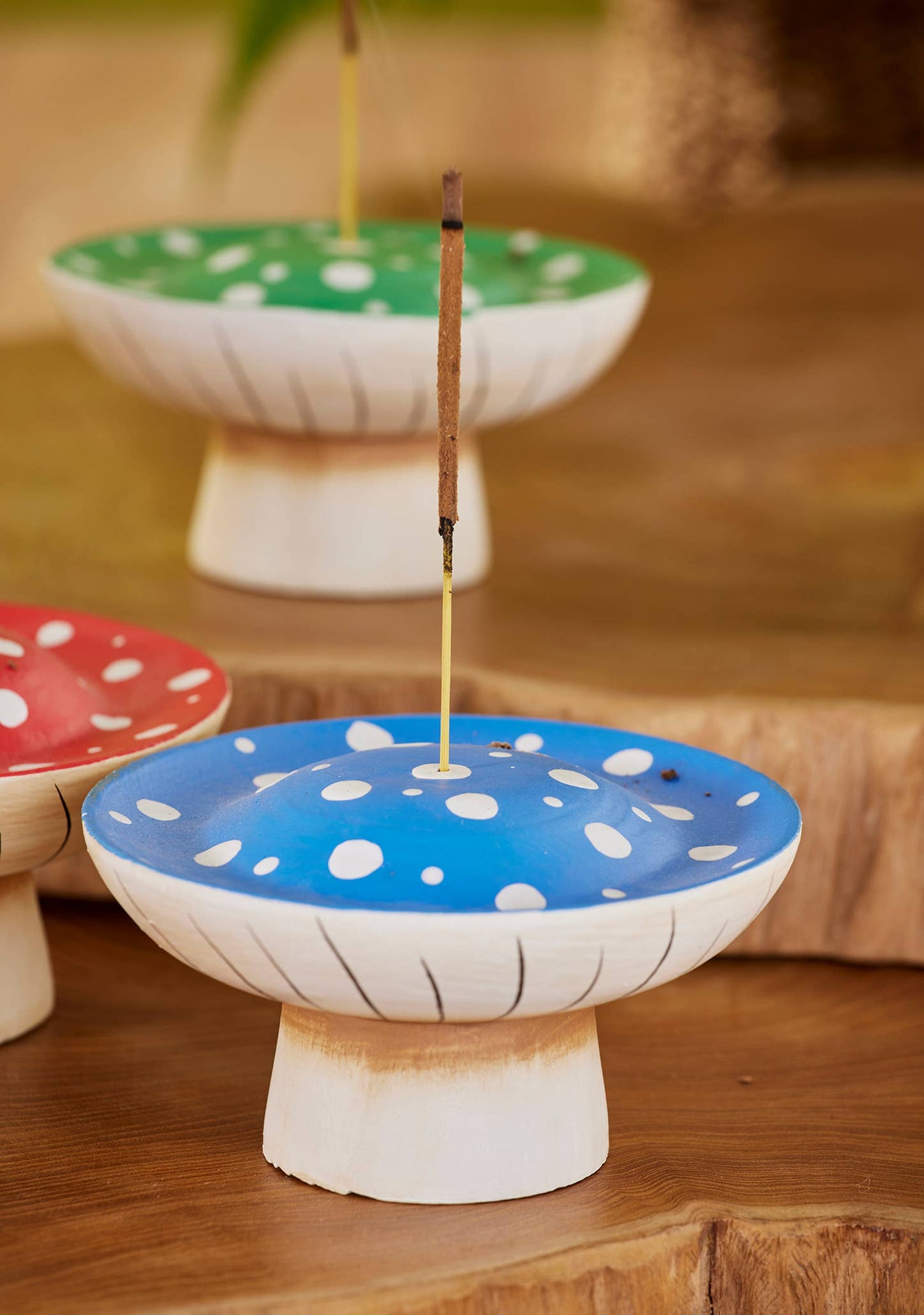 Dotty Mushroom Wooden Incense Holder | Namaste