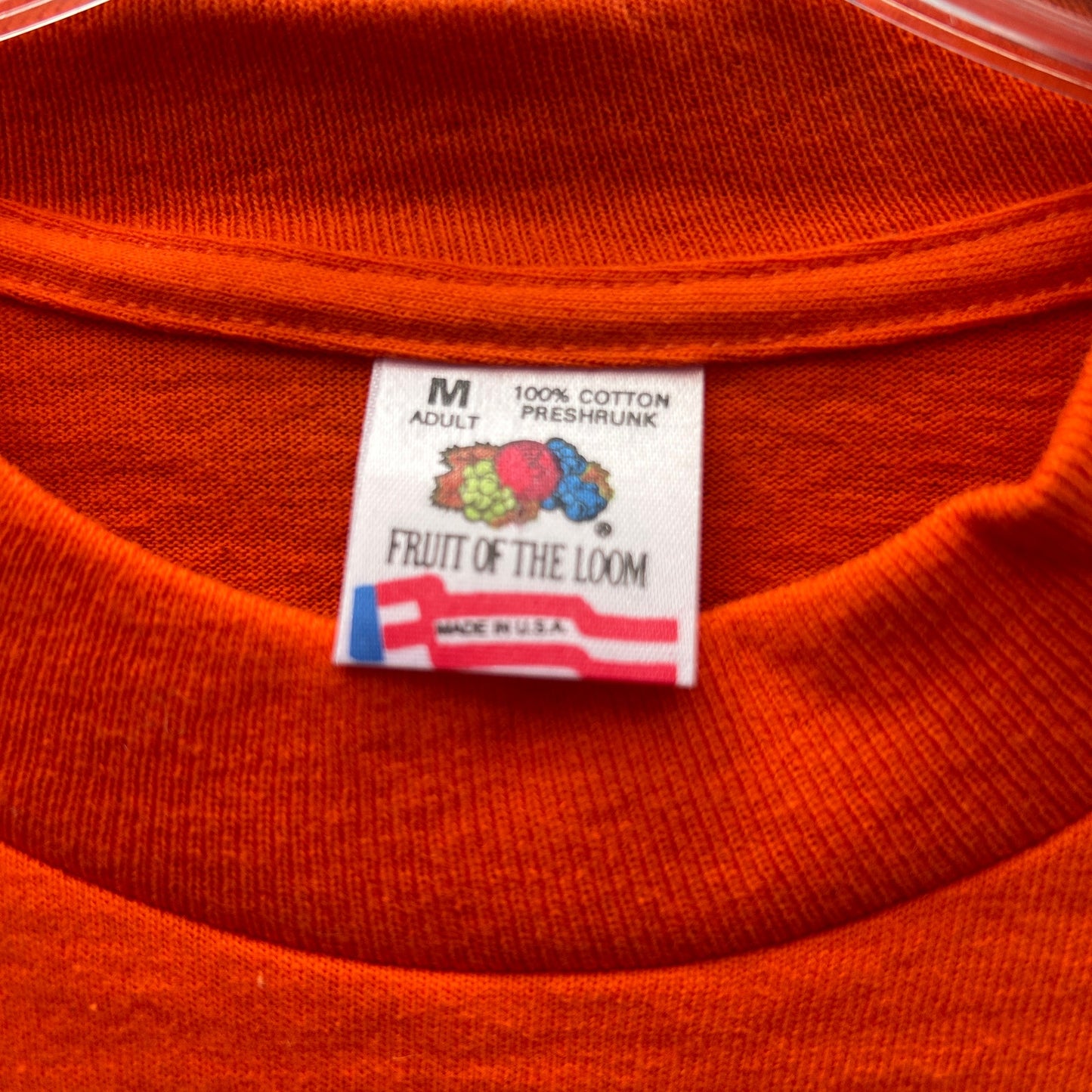 vintage 90s fruit of the loom single stitch orange cotton tee
