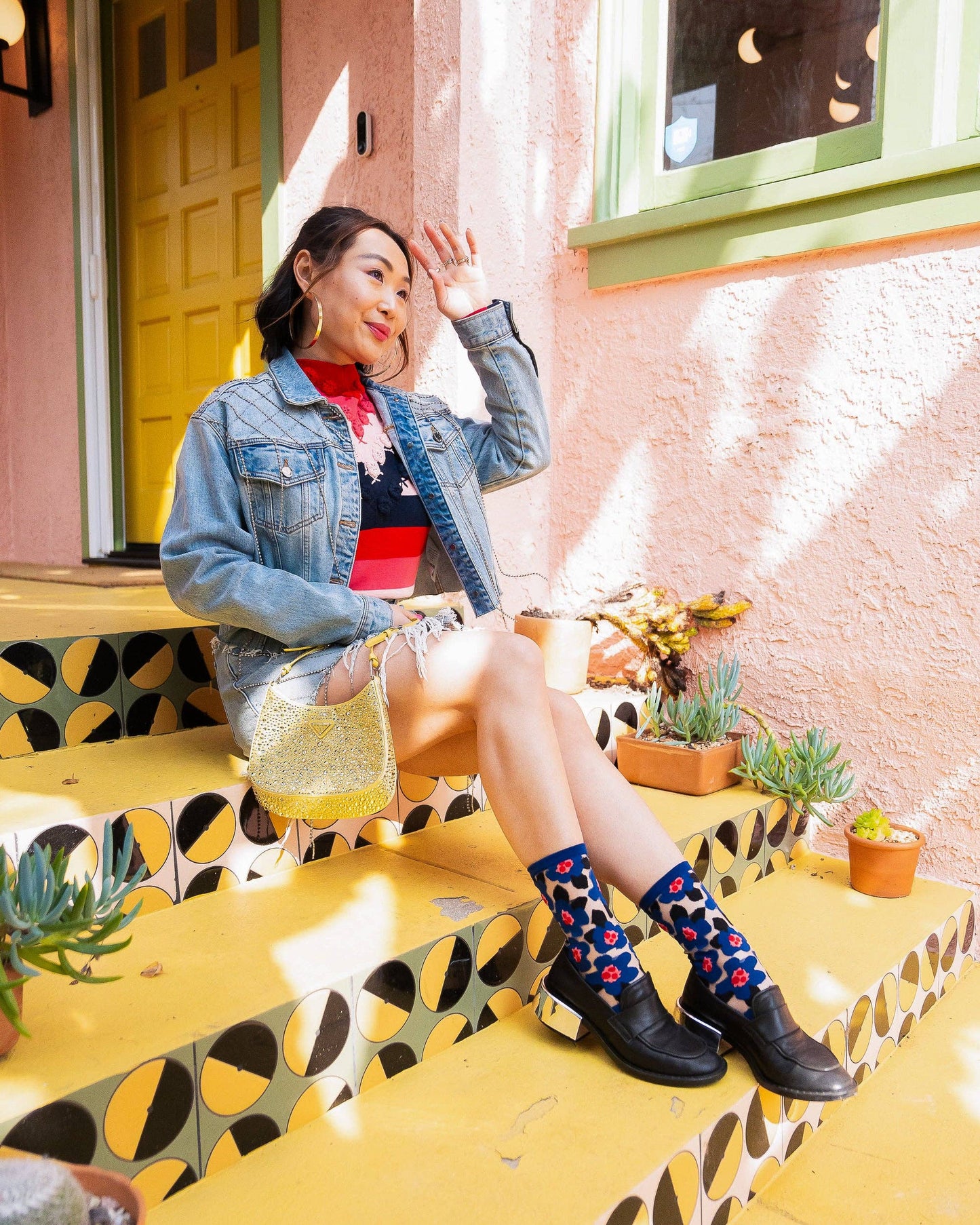Bold Blue Floral Sheer Crew Sock | Sock Candy