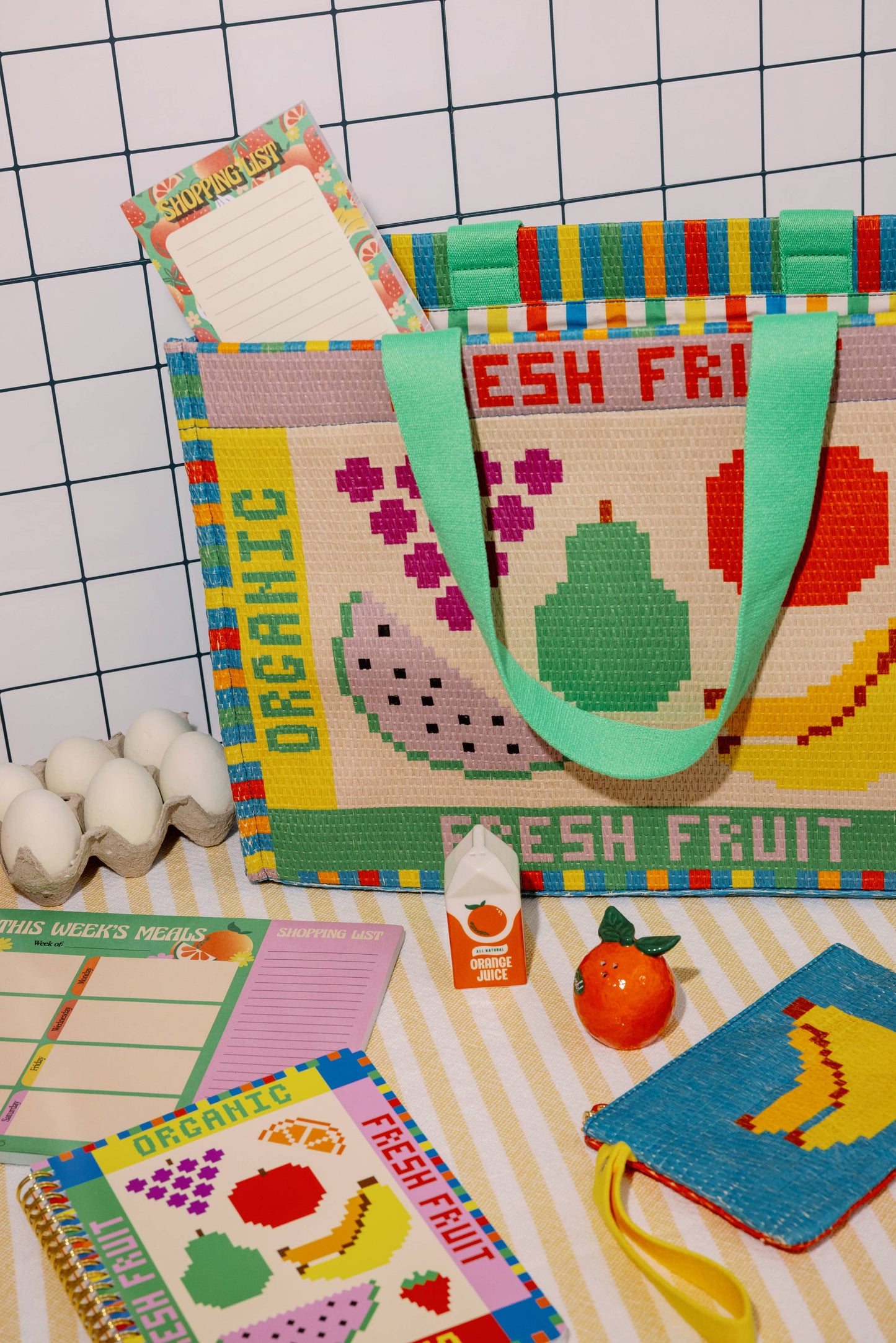 Fruit Tiles Rattan Market Bag | Ban.do