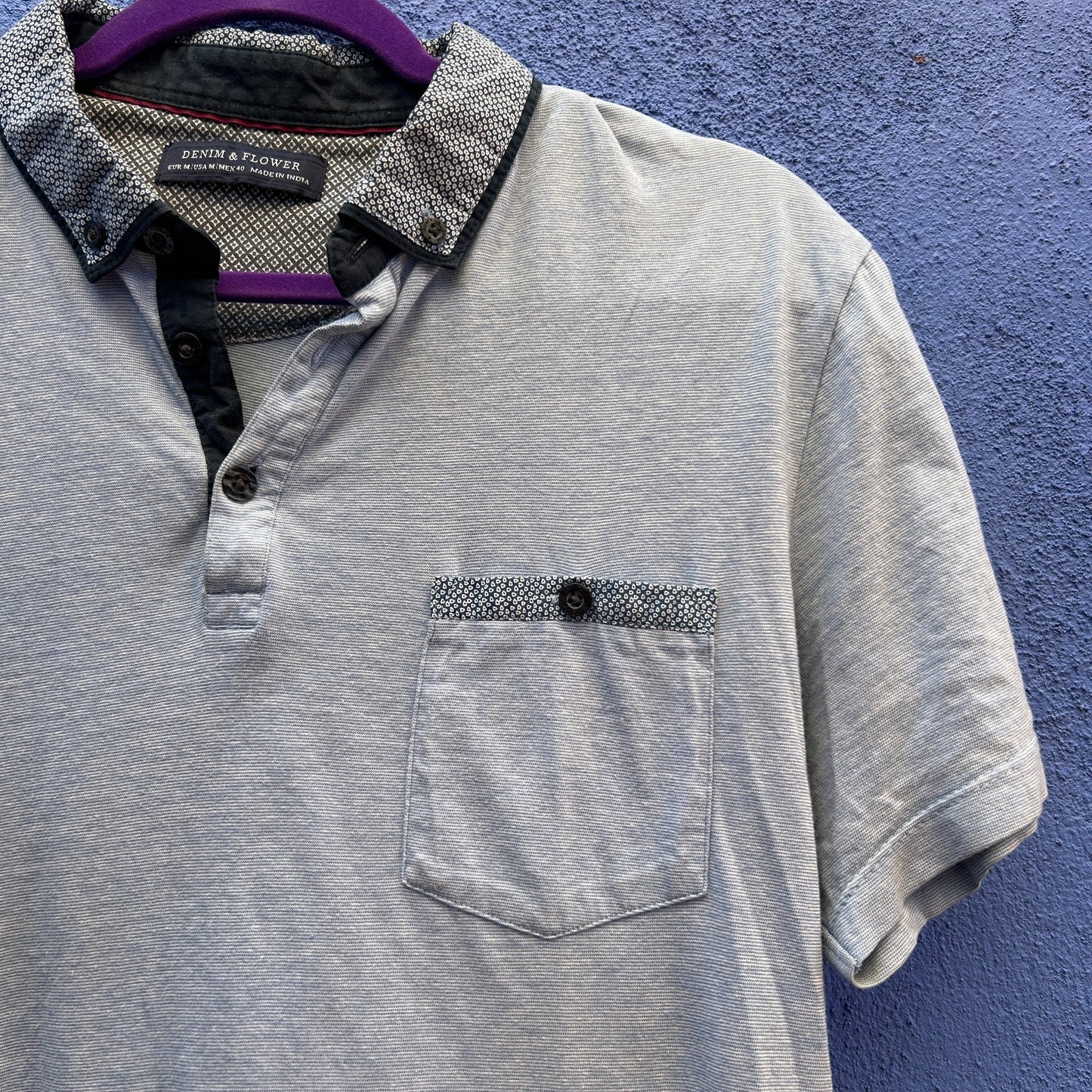 denim and flower men's polo shirt