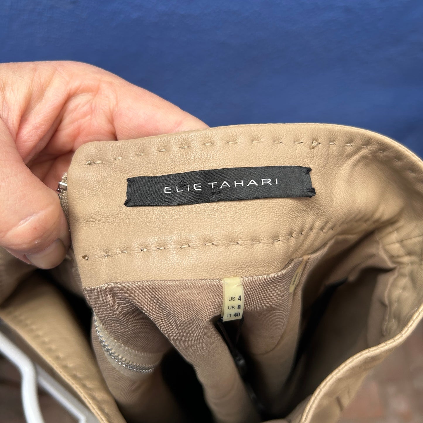 elie tahari ellis leather skirt in sand - NWT