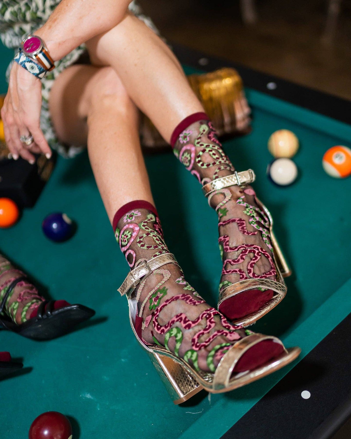 Serpentine Floral Black Sheer Crew Sock | Sock Candy