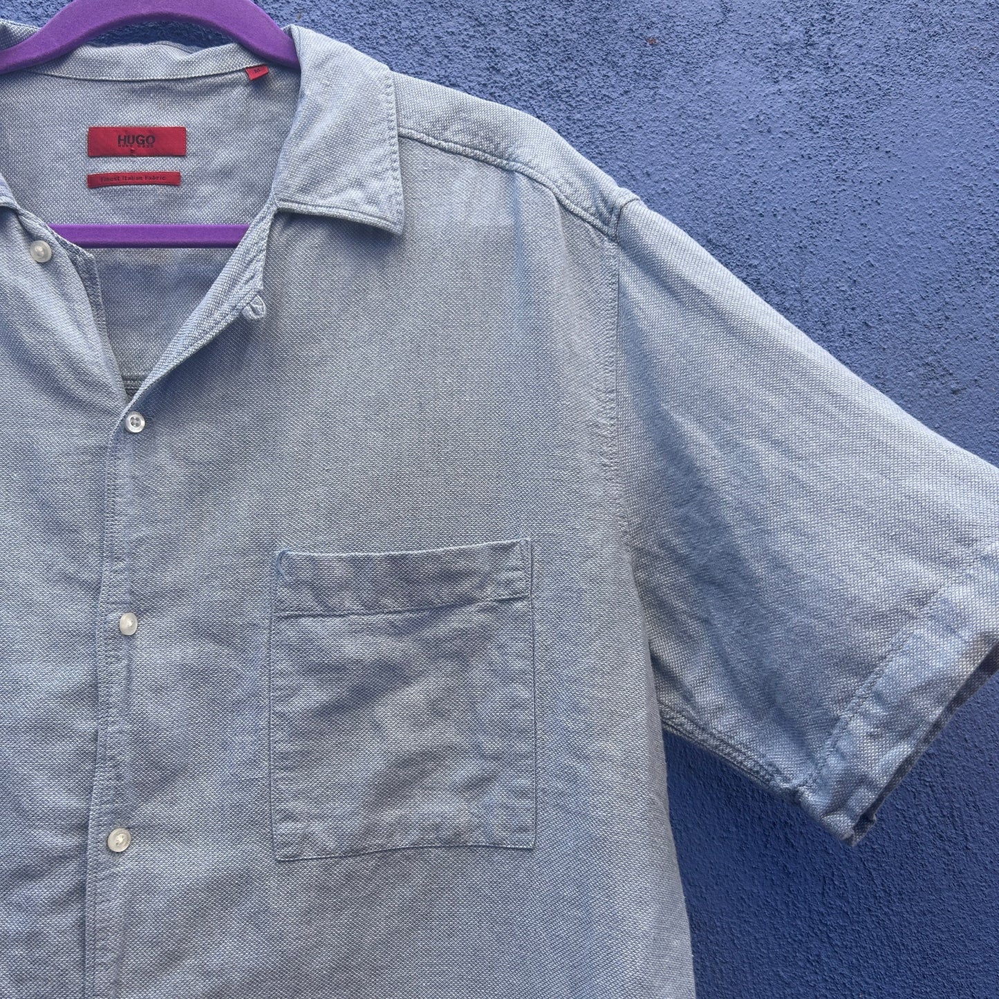 hugo boss cotton linen blend button up