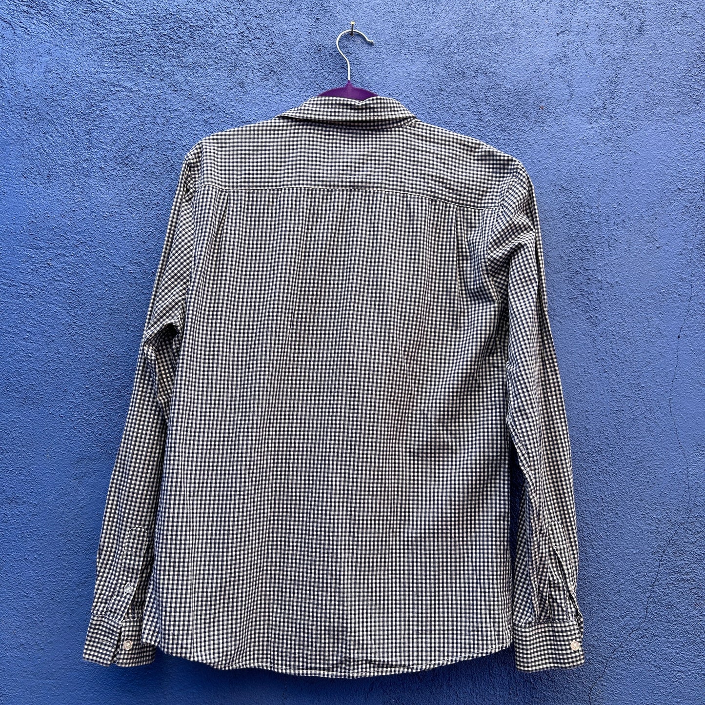 cotton on men's blue and white check button up shirt