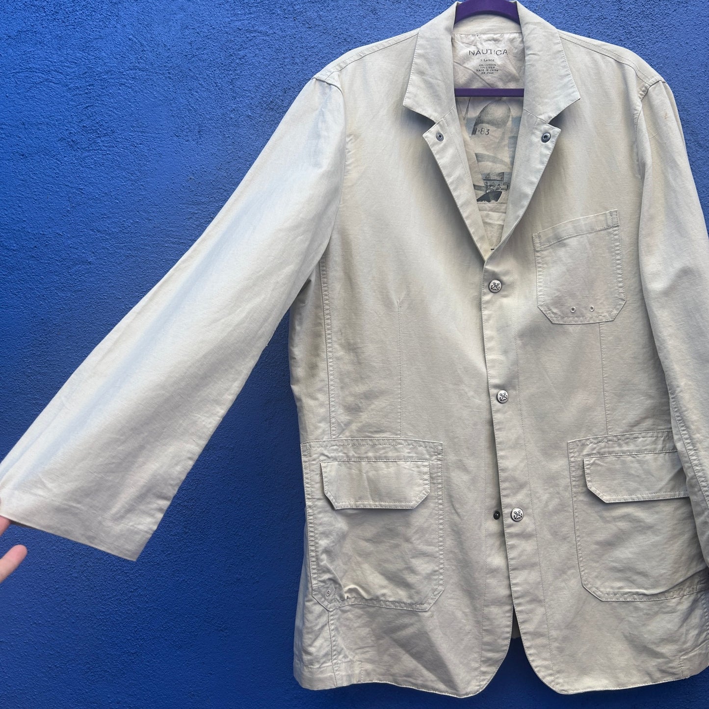 nautica beige cotton linen blend chore coat
