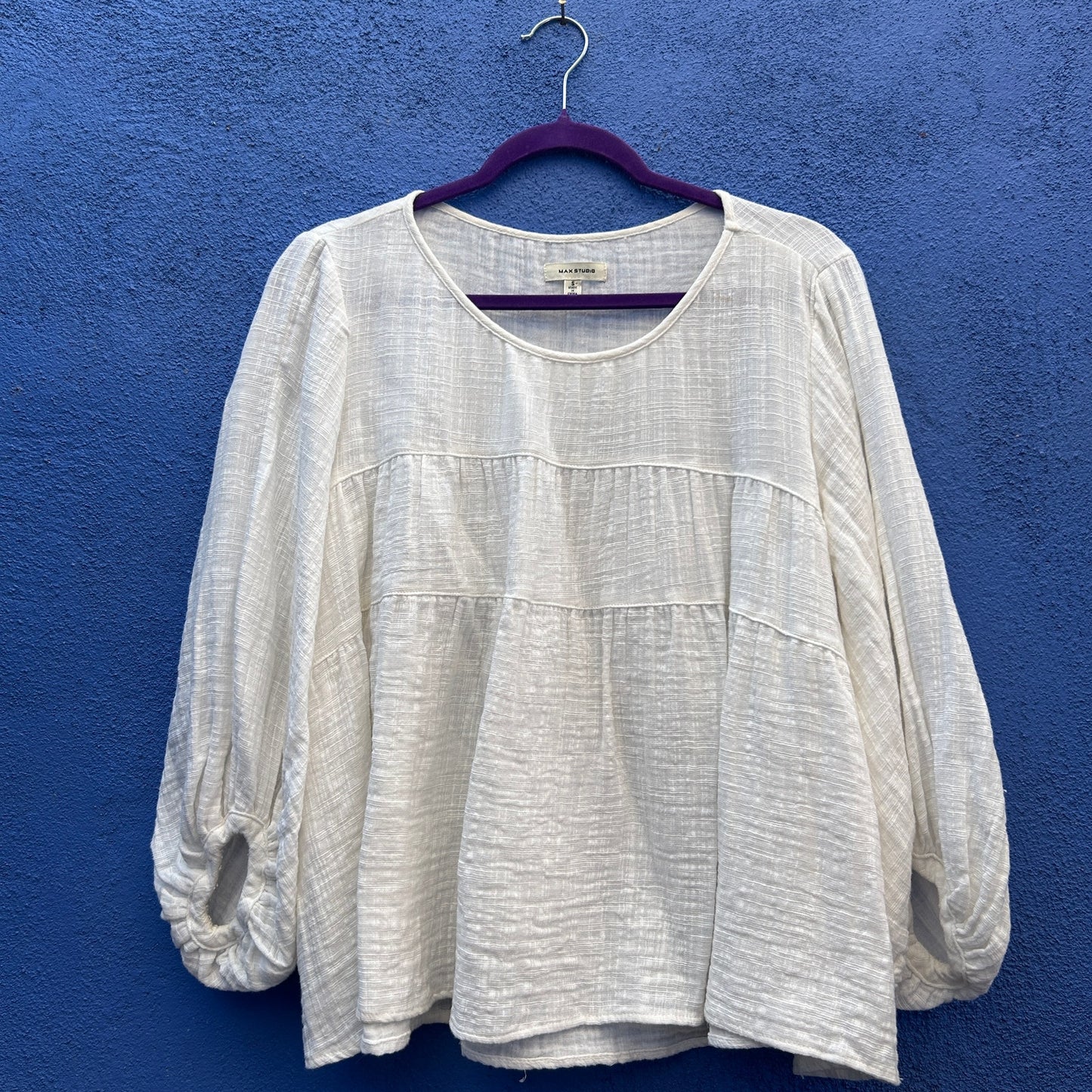 max studio tiered gauze cotton top