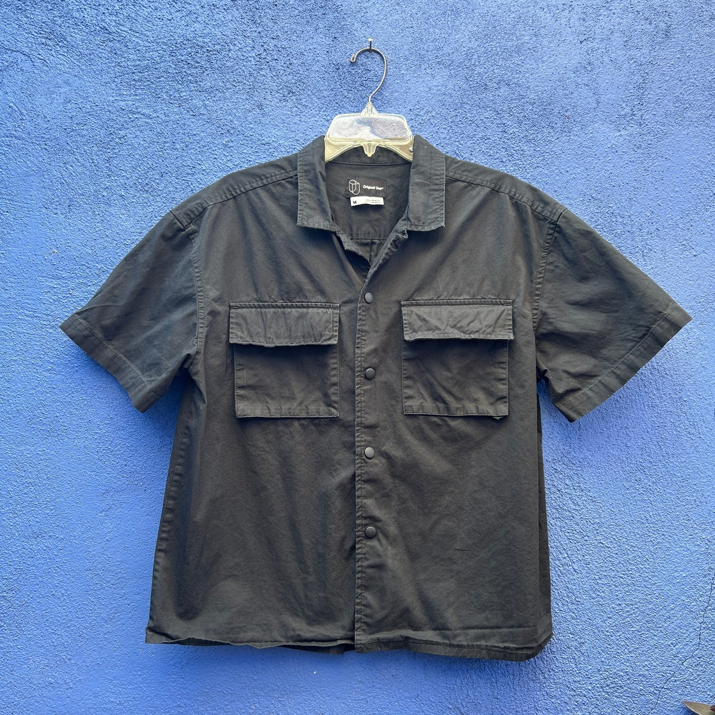 original use black snap front boxy shirt