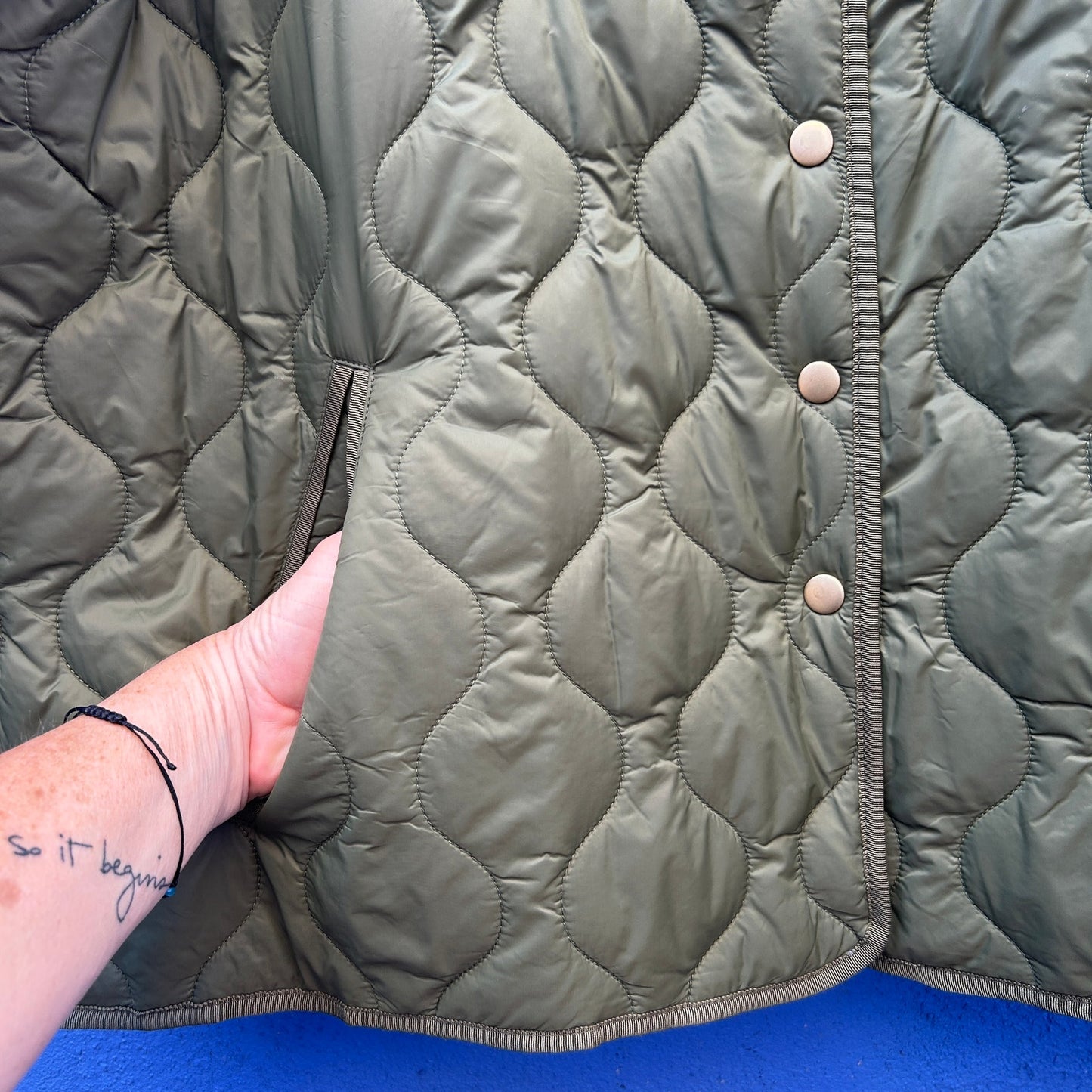 coldwater creek army green quilted jacket