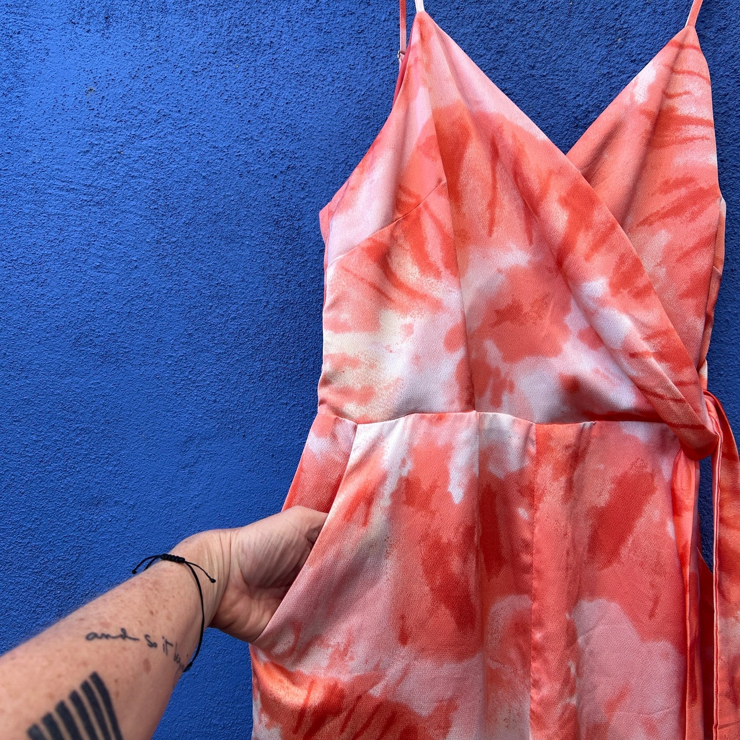 skies are blue surplice jumpsuit