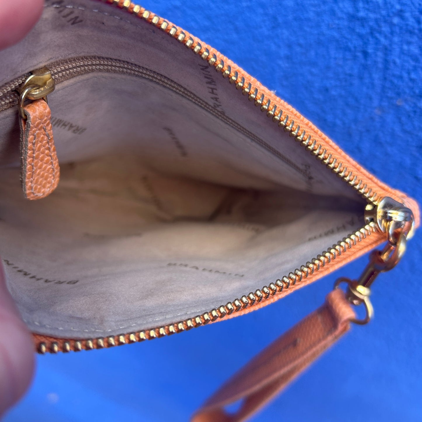 brahmin peach pebble leather wristlet