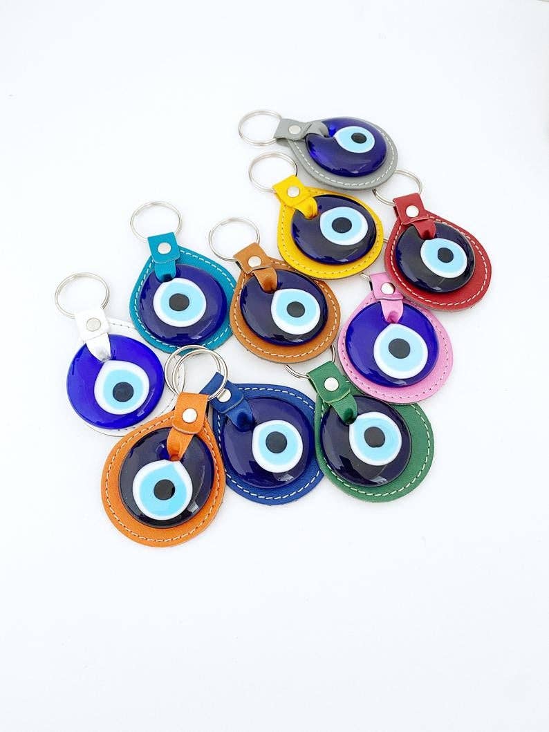 Blue Evil Eye Keychain, Leather Keychain, Evil Eye Keyring, Turkish Evil Eye | Evileyefavor