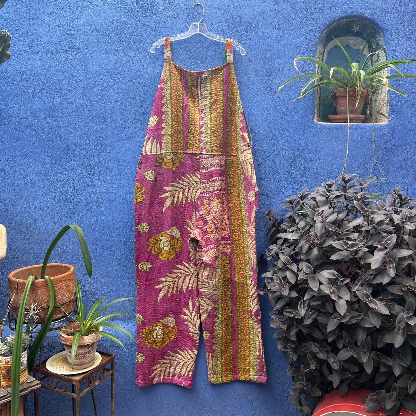 earthbound recycled kantha quilt overalls