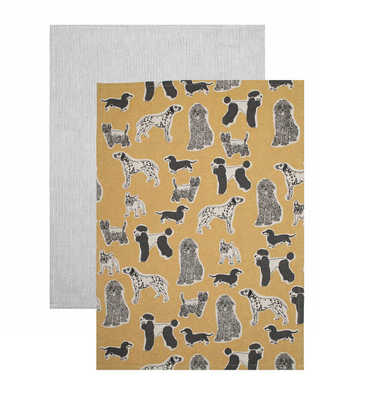 Dog Print Yellow Sunset Tea Towel Set of 2   | Raine & Humble