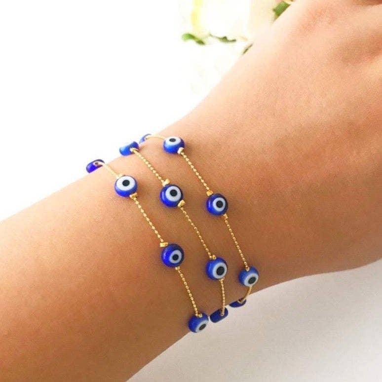 Blue Evil Eye Bracelet, Gold Chain Bracelet, Evil Eye Jewelry, Dainty Bracelet | Evileyefavor