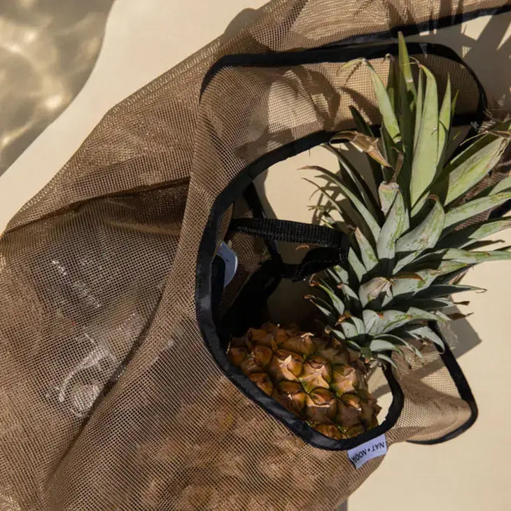 NAT + NOOR | Joan | Black + Tan | Beach Tote Bag | Nylon Mesh