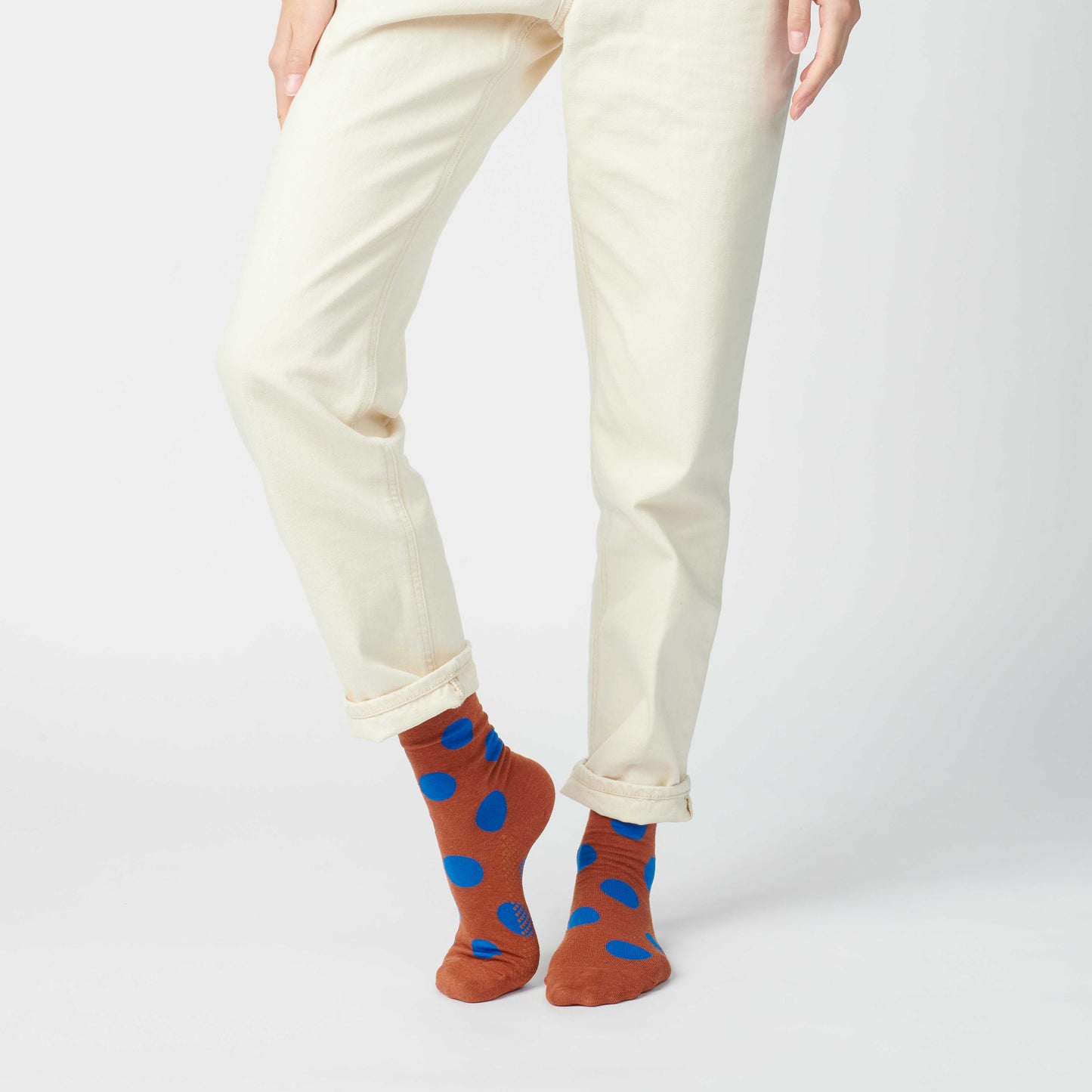 Hooray Sock Co. | Panhandle Polka Dot Crew Socks, Brown and Blue