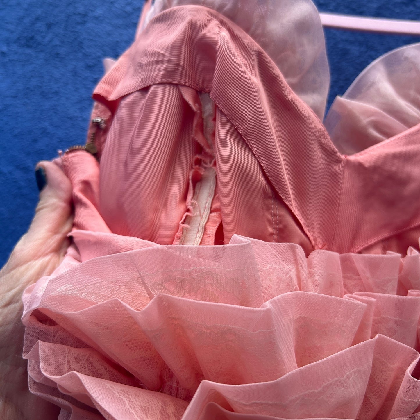 vintage handmade pink tiered strapless cocktail prom gown