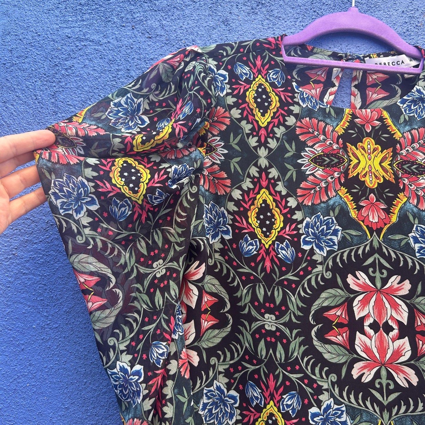 rebecca minkoff sheer poof sleeve floral top