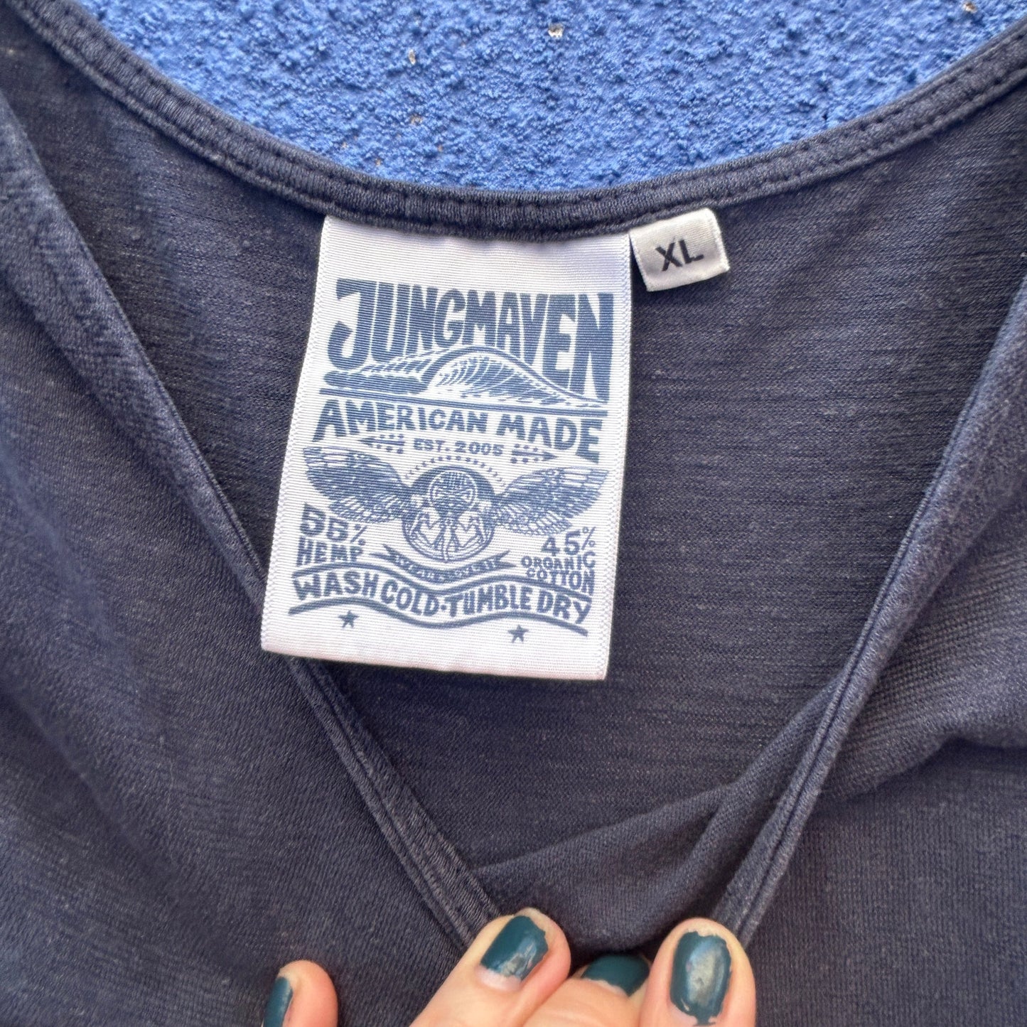 jungmaven navy blue organic cotton and hemp cropped boxy tank