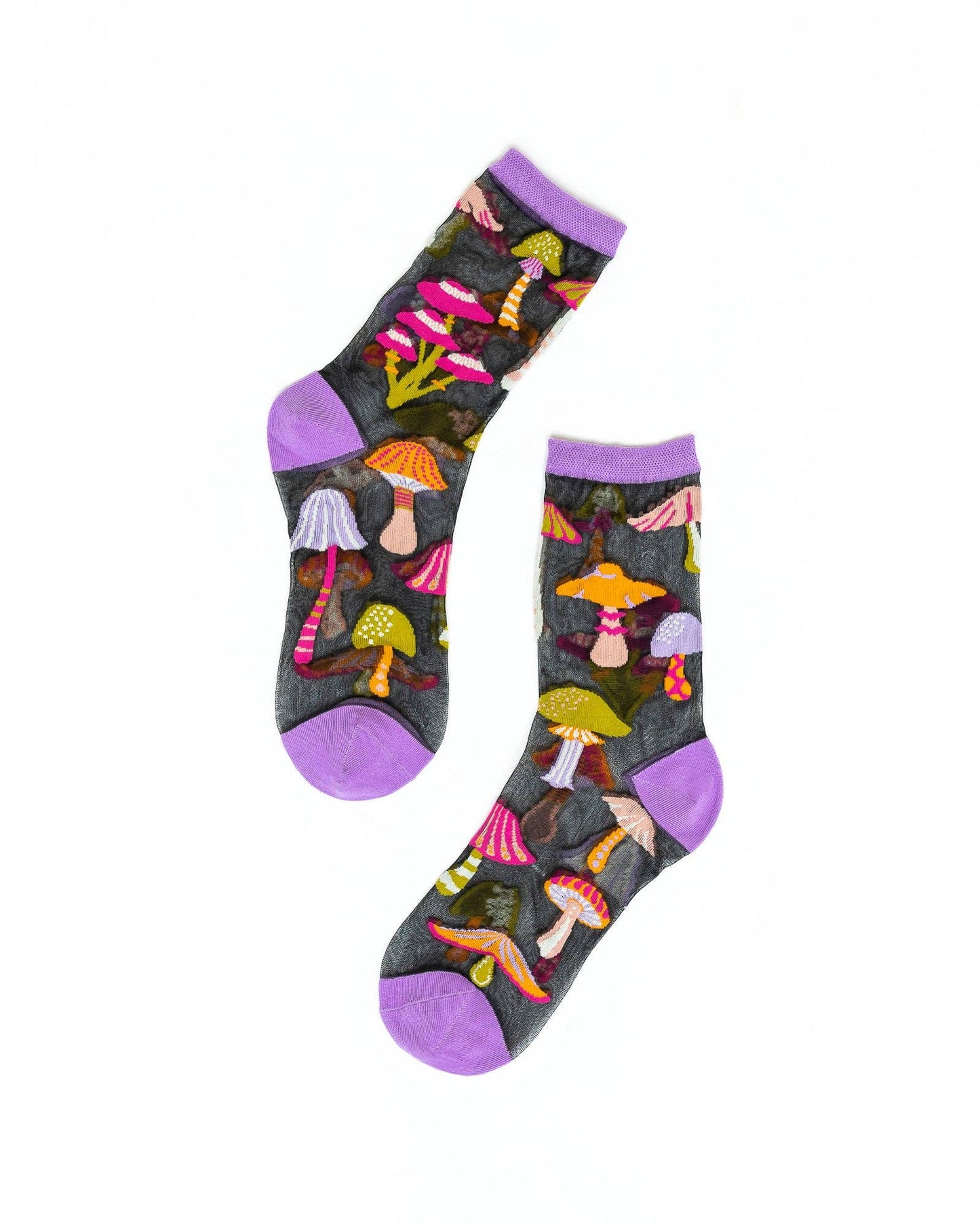 Magic Mushrooms Black Sheer Crew Sock | Sock Candy
